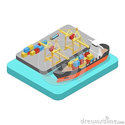 Nautical transport cargo shipping harbor dock port flat vector Vector Illustration