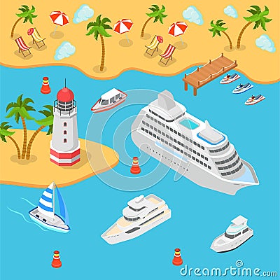 Nautical transport sea beach cruise flat 3d isometric vector Stock Photo