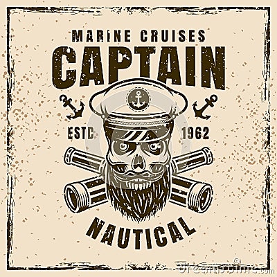 Nautical vector illustration with bearded skull Vector Illustration