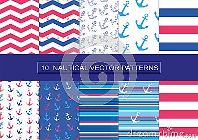 10 NAUTICAL VECTOR PATTERNS Vector Illustration