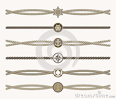 Nautical vintage rope vector dividers Vector Illustration
