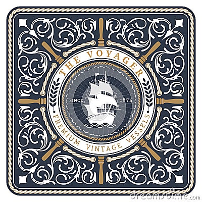 Nautical The Voyager Retro Card Vector Illustration