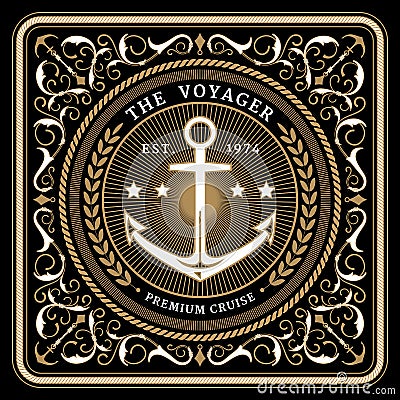 Nautical the voyager retro card Vector Illustration