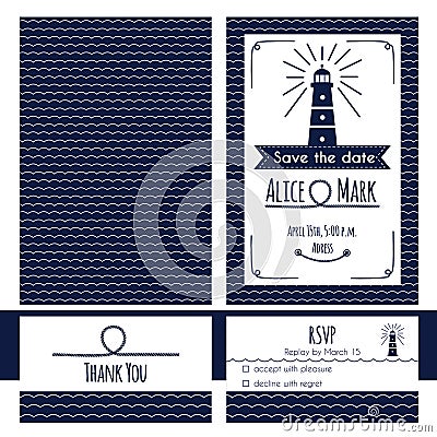 Nautical wedding invitation Vector Illustration