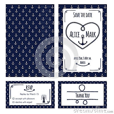 Nautical wedding invitation Vector Illustration