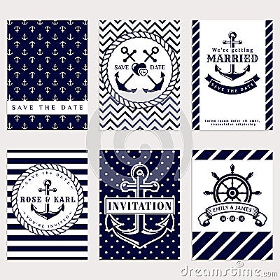 Nautical wedding invitations. Vector Illustration