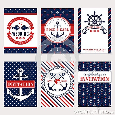 Nautical wedding invitations. Vector Illustration