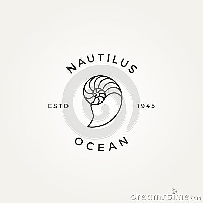 Nautilus seashell minimalist line art badge logo Vector Illustration