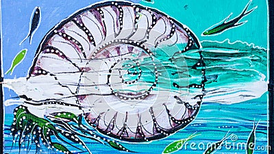 Nautilus shell canvas painting Stock Photo