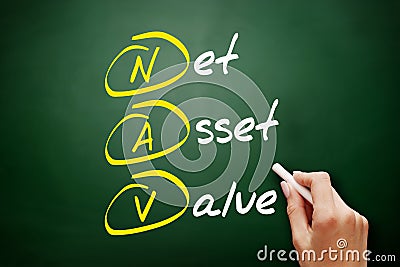 NAV - Net Asset Value acronym, business concept on blackboard Stock Photo