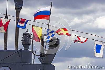 Naval Alphabet - Flags of the Naval code of signals during the celebration of the Navy Day Editorial Stock Photo