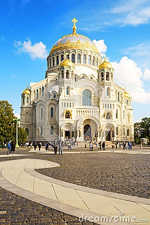 The Naval cathedral of Saint Nicholas in Kronstadt on Yakornaya ploshchad Editorial Stock Photo
