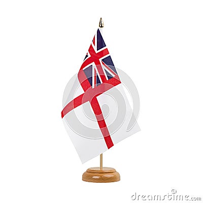Naval Ensign of the White Squadron Flag, small wooden english table flag, isolated on white background Stock Photo