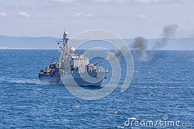 Combat military exercise. naval and air forces. Editorial Stock Photo