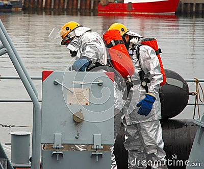 Naval firefighters Stock Photo