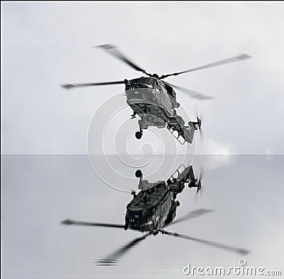 Naval helicopter on training mission Stock Photo