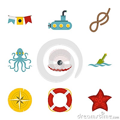 Naval icons set, flat style Vector Illustration