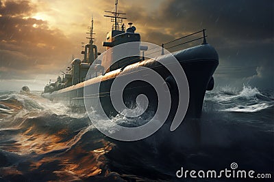 Naval prowess a submarine braves stormy waters in a silent dance Stock Photo