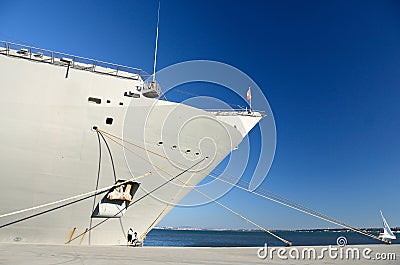 Naval ship docked Stock Photo