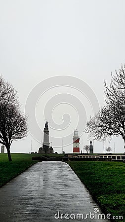 The Naval War Memorial at Plymouth, situated at the centre of The Hoe, looking towards Plymouth Sound Stock Photo