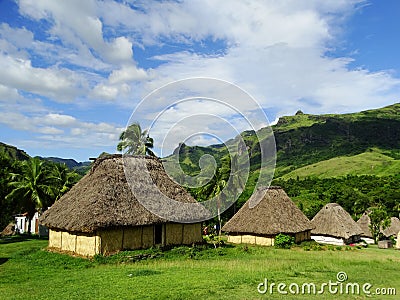 Fiji - traditional houses - bure at the Navala village Stock Photo