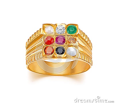 Navaratna set gold ring, Navratna ring, Stock Photo