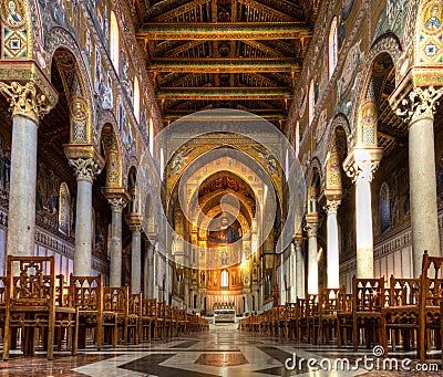 Nave of the Cathedral of Monreale Editorial Stock Photo