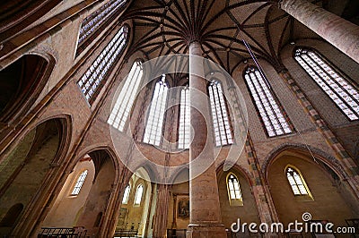 Nave and 'palm tree' of Church of the Jacobins, with vault ribs radiating out like a palm tree's fronds Editorial Stock Photo