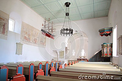 Nave of St. Povel Kirke on Bornholm Stock Photo