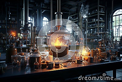 Navigate through a chemists workspace with Stock Photo