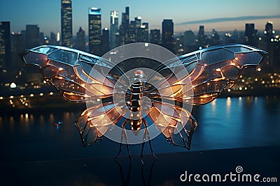 Navigate through a city where airships of Stock Photo