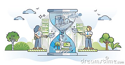 Navigating change management and green business evolution outline concept Vector Illustration