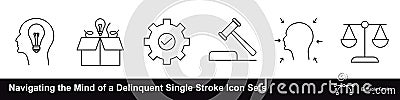 Navigating the Mind of a Delinquent Single Stroke Icon Sets Vector Illustration