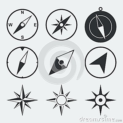 Navigation compass flat icons set Vector Illustration