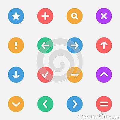 Navigation and Control Signs vector flat icons on the color substrate set of 16 Vector Illustration