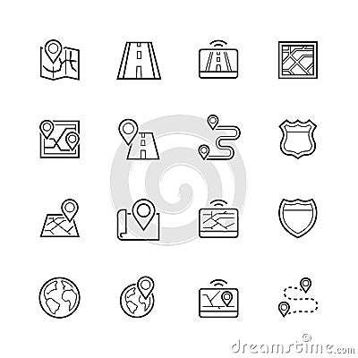 Navigation, direction, maps, traffic thin line icons Vector Illustration