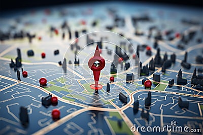 Navigation focus Red location pin indicates a specific map point Stock Photo