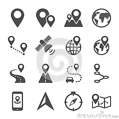 Navigation guide direction map travel lead icon set Vector Illustration