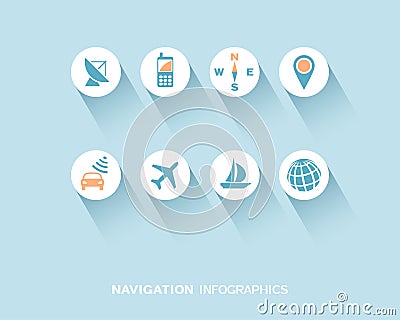 Navigation infographic with flat icons set Vector Illustration