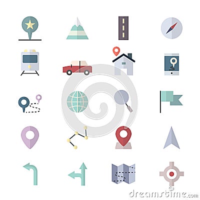 Navigation and location Icons Set Of Vector Illustration Style Colorful Flat Vector Illustration