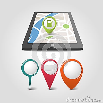 Navigation map in phone with pointer Vector Illustration