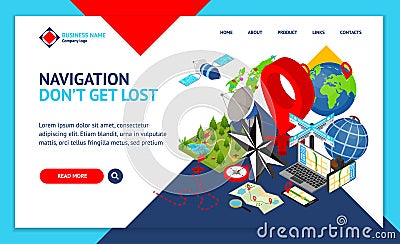 Navigation Methods Tools Signs 3d Landing Web Page Template Isometric View. Vector Vector Illustration
