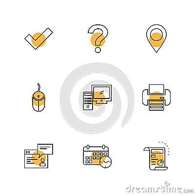 Navigation , mouse , printer , qustion mark , computer , device Vector Illustration