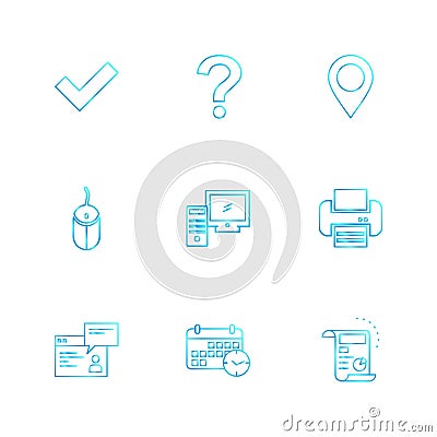 navigation , mouse , printer , qustion mark , computer , device Vector Illustration
