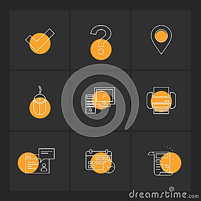 navigation , mouse , printer , qustion mark , computer , device Vector Illustration