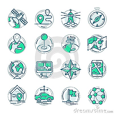 Navigation outline location pin pictogram icons thin sign vector illustration. Vector Illustration