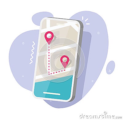 Navigation route track on mobile cell phone app 3d icon vector, city map with gps location pin pointer marker, delivery shipping Vector Illustration