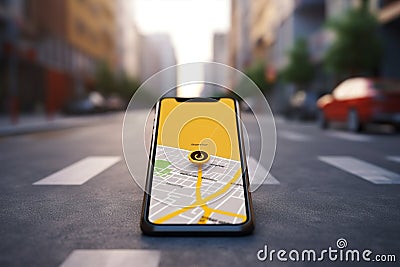 Navigation smart phone location town road smartphone map gps city direction street Stock Photo