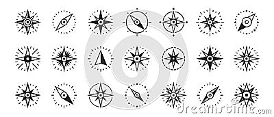 Navigational compass symbol. Nautical Wind Rose icon set. Geographical position, cartography and navigation vector Vector Illustration