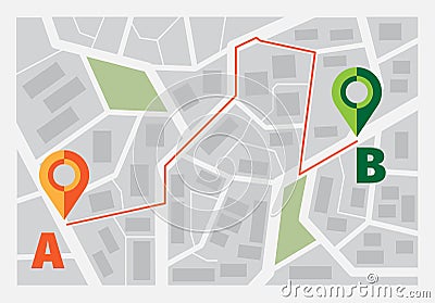 Navigator for road. Ui template Route with points pin map top view distance visualization garish vector navigator screen Vector Illustration